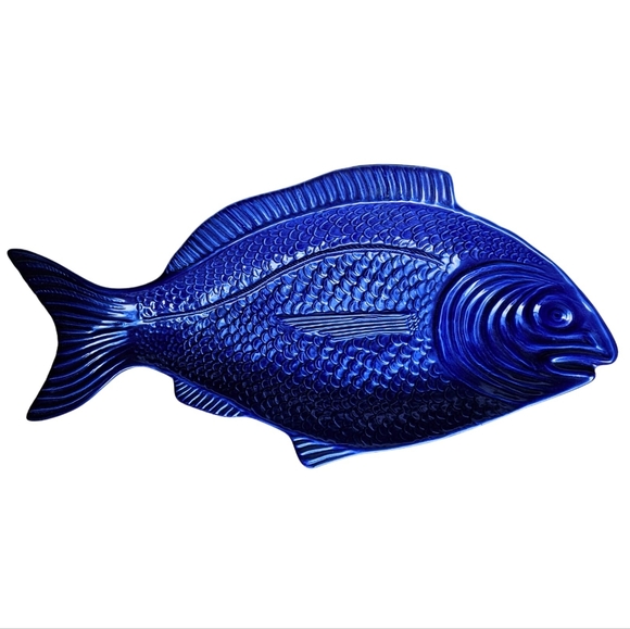 Other - Large 21” Cobalt Blue Fish Platter | Vintage European Ceramic Serving Dish